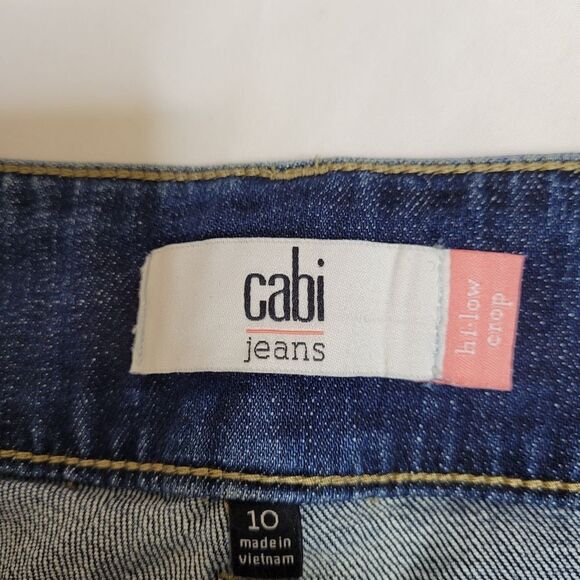 CABI #6281 two tone high low mid rise crop raw‎ hem jeans 10 - Picture 5 of 11